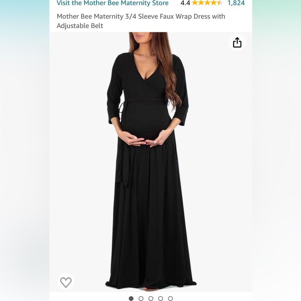 Mother Bee Maternity 3/4 Sleeve Faux Wrap Dress with Adjustable Belt